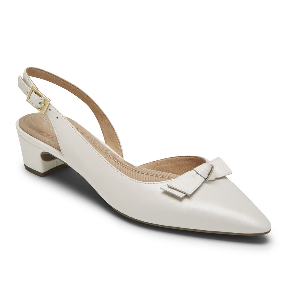 Sapatos De Salto Rockport Mulher Branco - Total Motion Gracie Bow Slingback - 43087NJSR